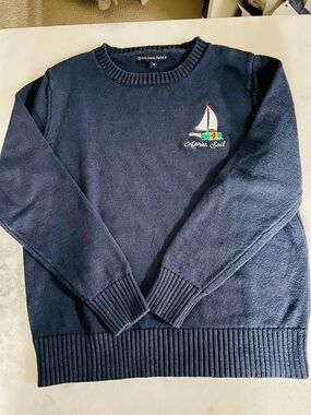 Kiel James Patrick Navy Embroidered Sailboat Crewneck Sweater